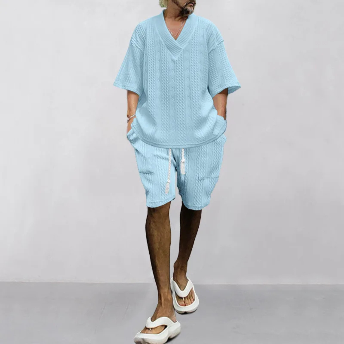The Redwood Park Men’s Light Summer Knitted Set – Polo Shirt & Shorts