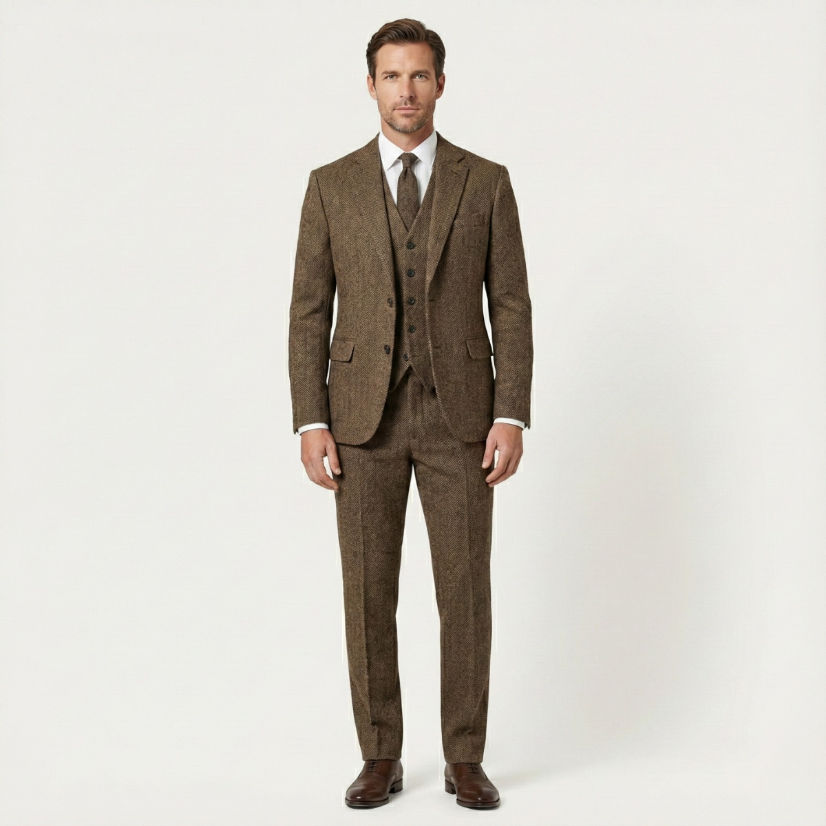 The Norwood Men’s Tweed 3 Piece Suit – Slim Fit Herringbone Jacket, Vest & Pants