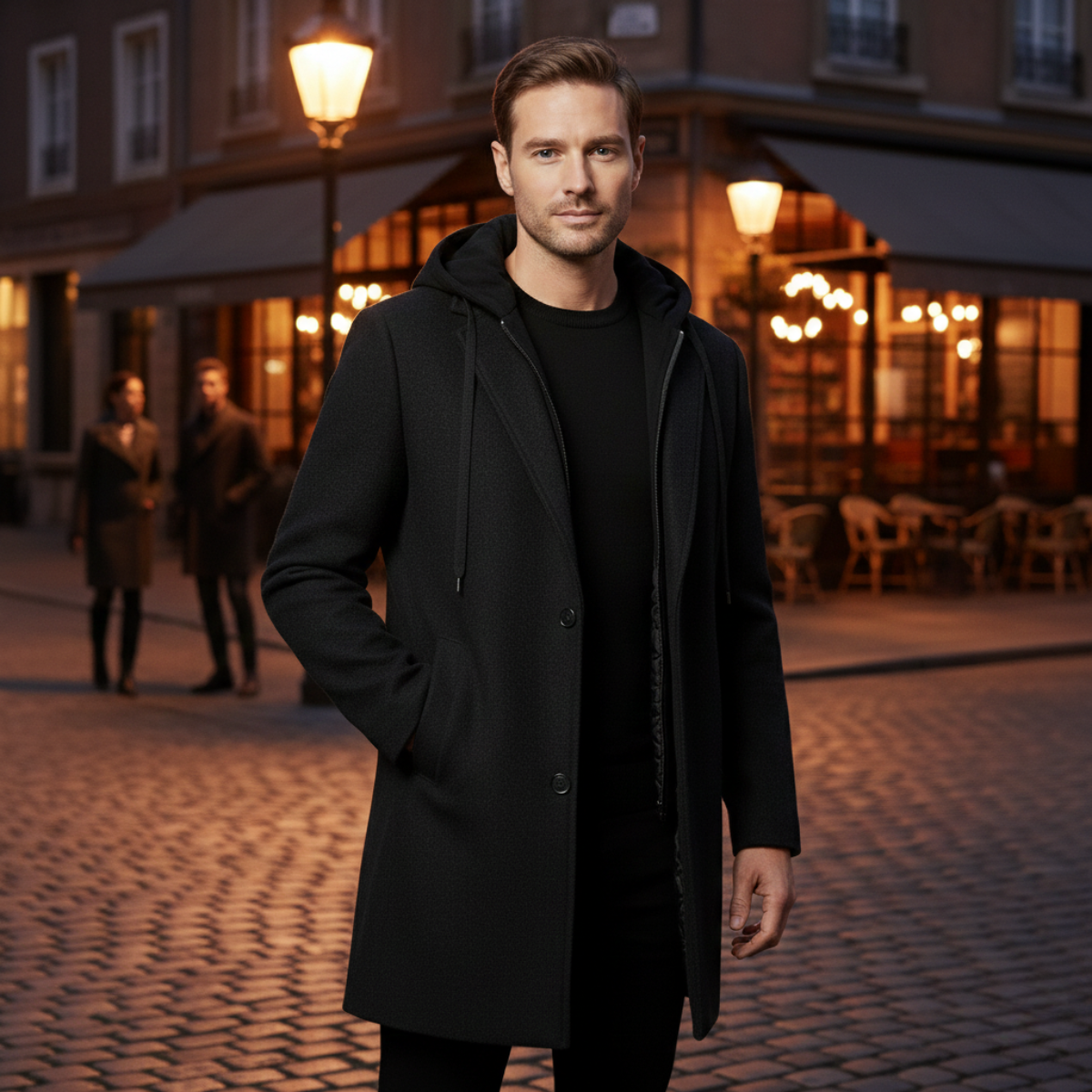 The Arundel Men's Hooded Wool Overcoat with Quilted Lining