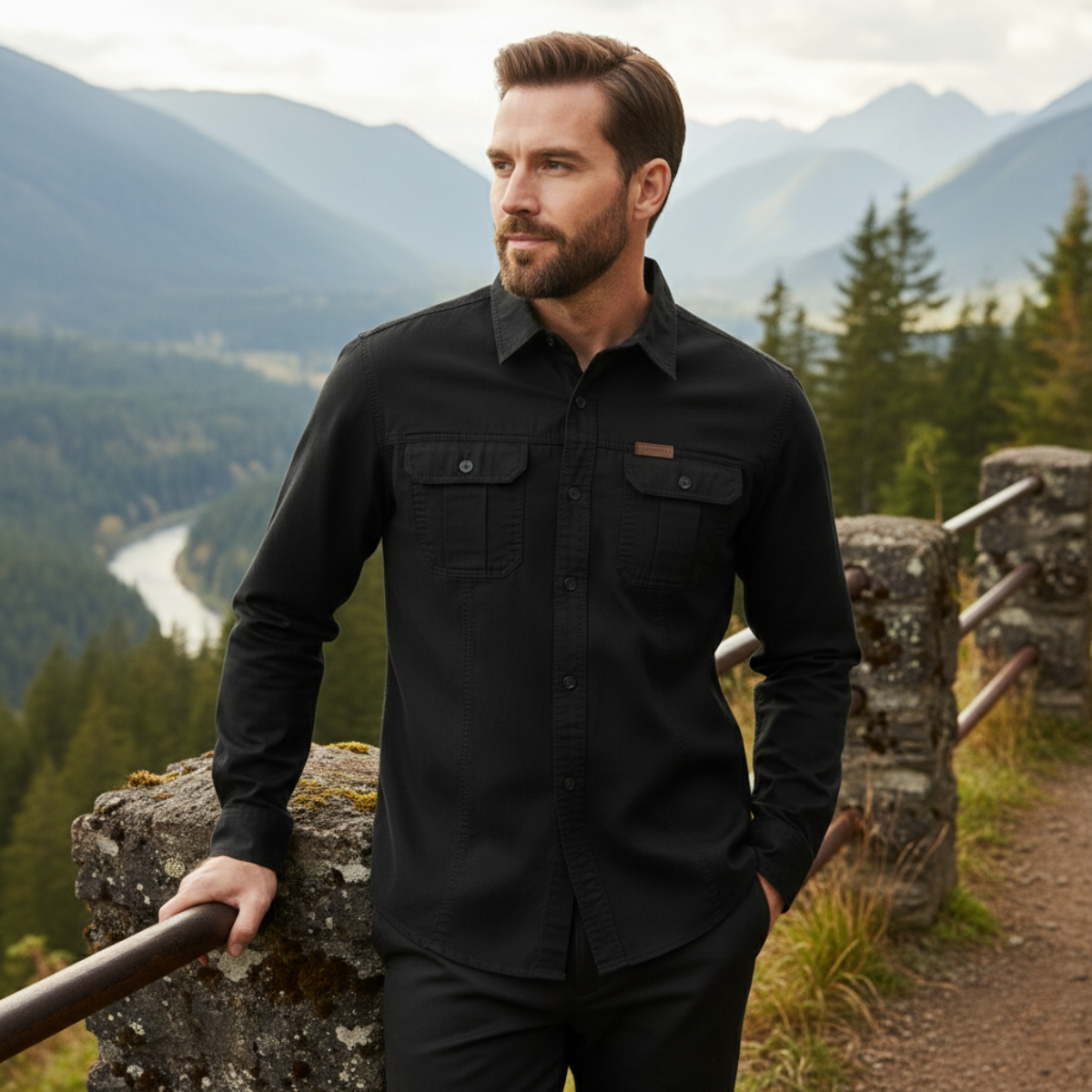 The Cedarfield Men’s Solid Colour Multi Pocket Soft Cargo Shirt
