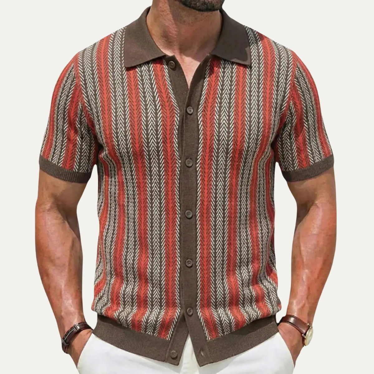 The Montalcino Men’s Retro Striped Knit Lightweight Polo Shirt