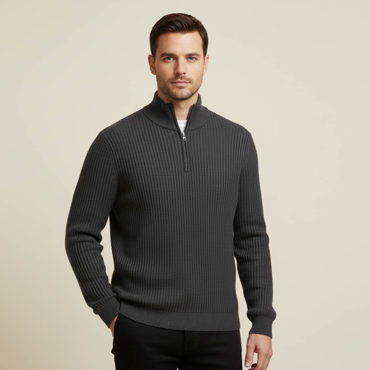 The Merino Knitted Quarter Zip Sweater