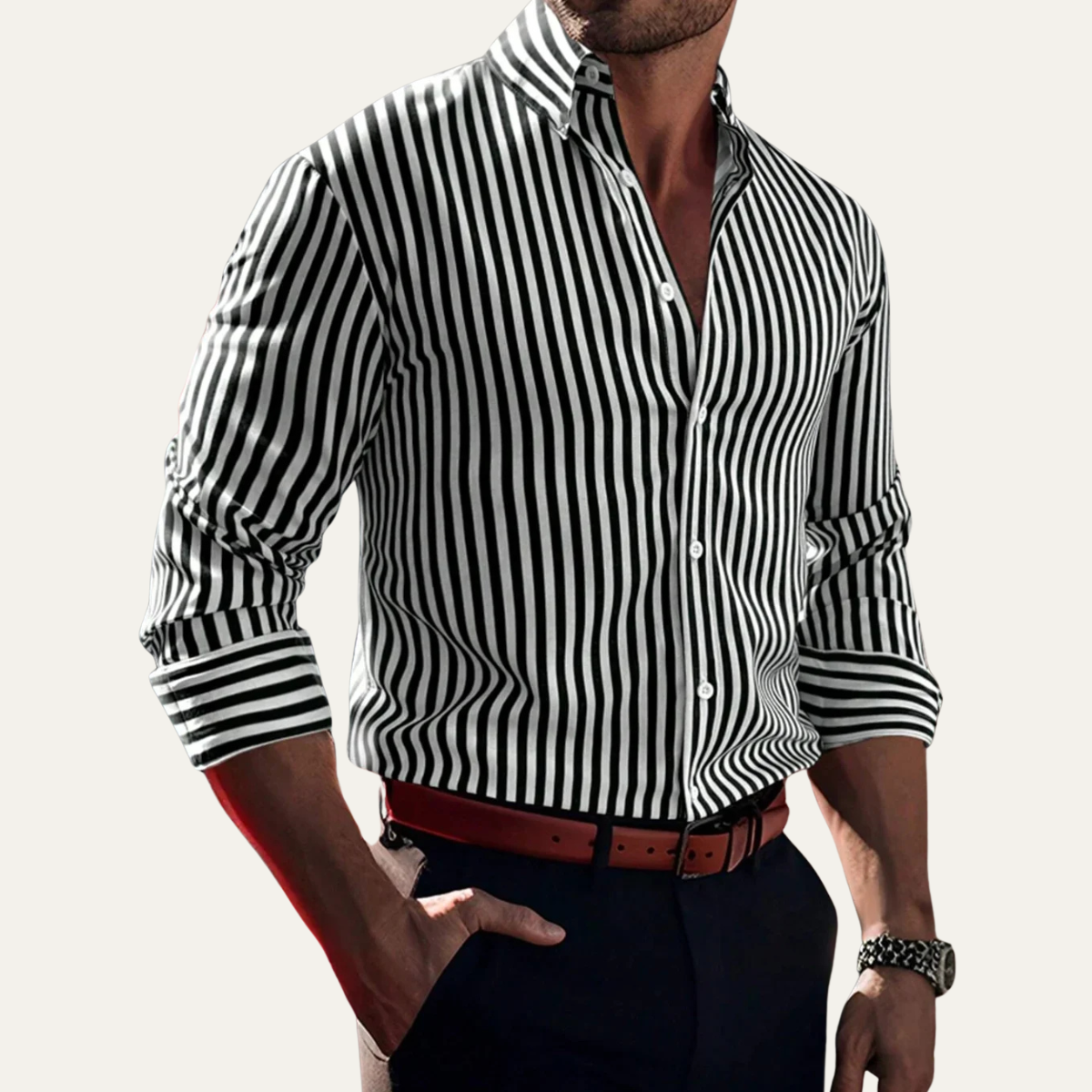 The Piacenza Men’s Casual Button-Down Printed Striped Shirt