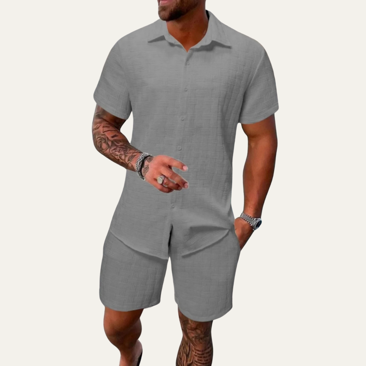 The Ashbourne Men’s Trendy Summer Button-Up Shirt & Shorts Set