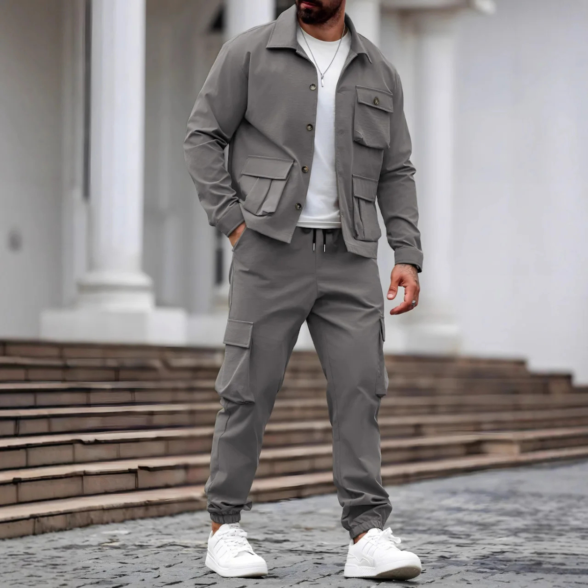 The Ravenna Men’s Casual Utility Cargo Set – Jacket and Pants