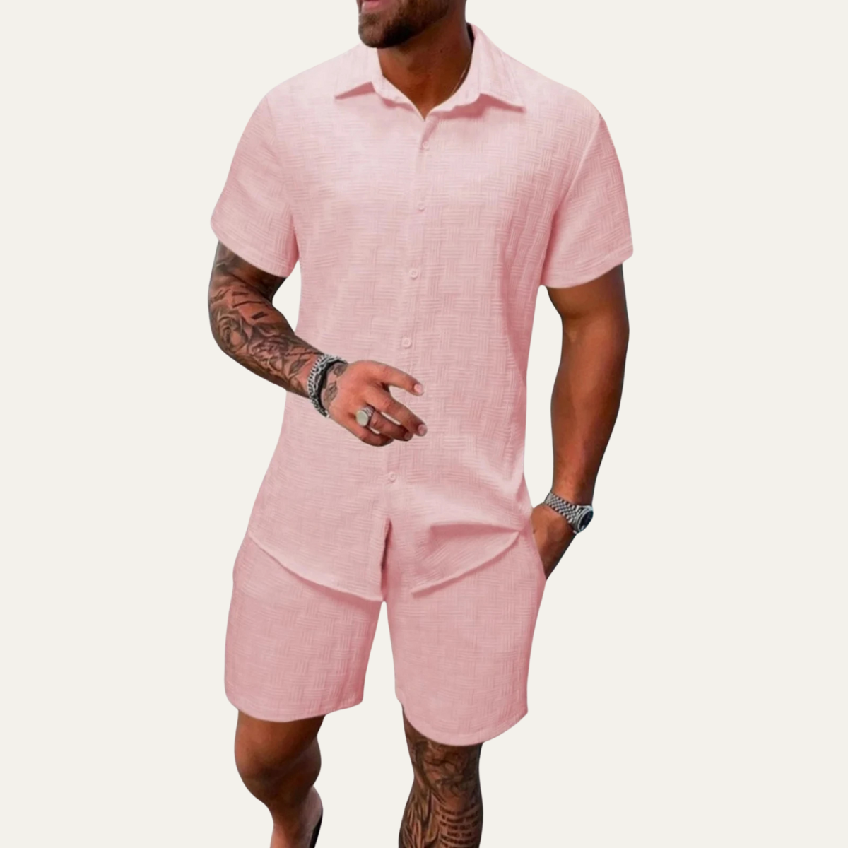 The Ashbourne Men’s Trendy Summer Button-Up Shirt & Shorts Set