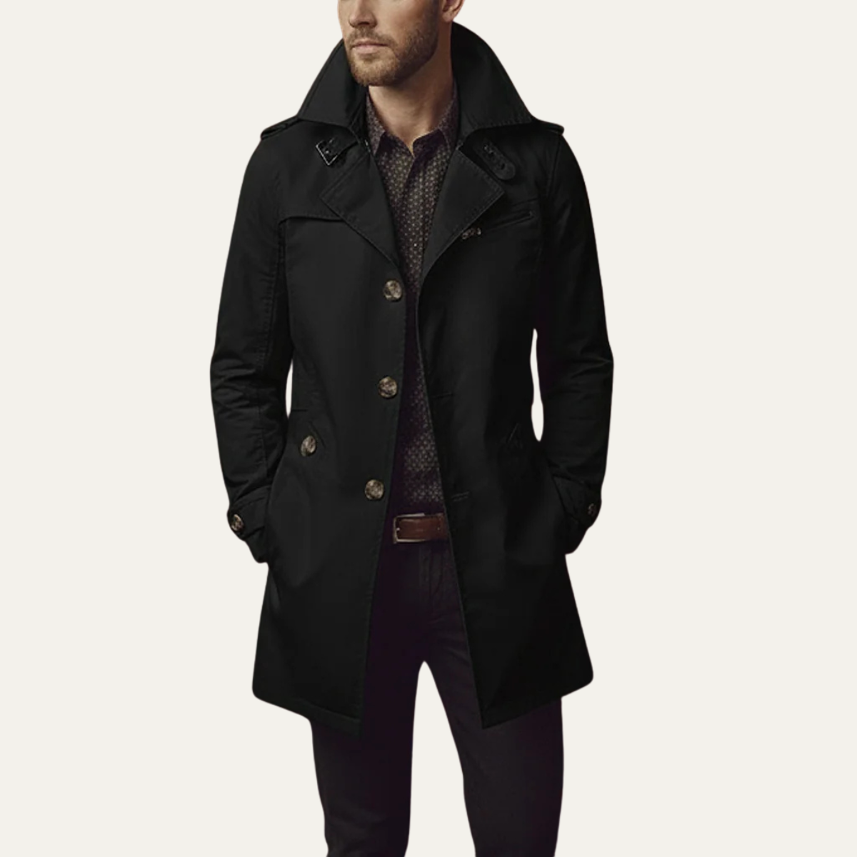 Men's Trench Coat Beige Single Breasted Notched Collar