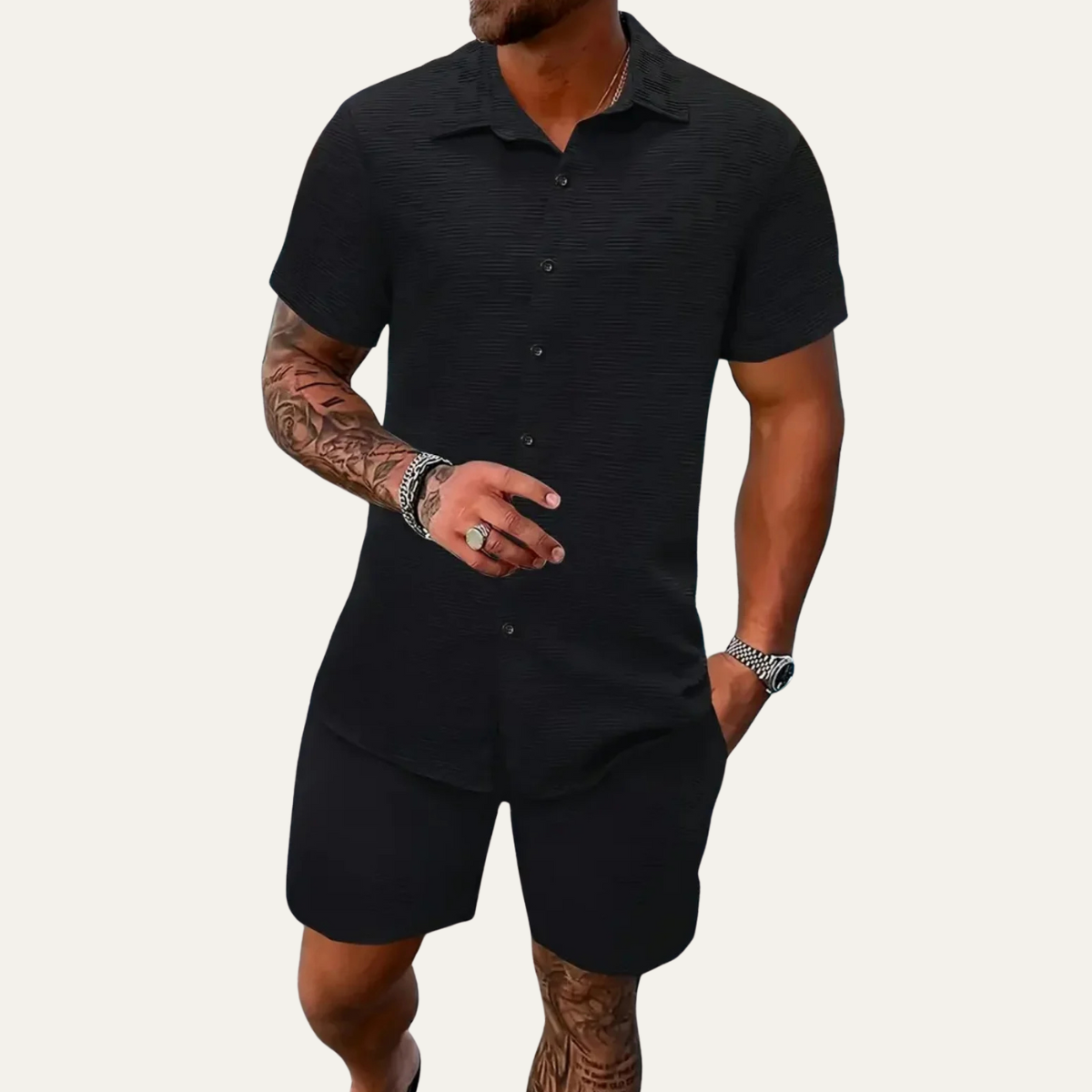 The Ashbourne Men’s Trendy Summer Button-Up Shirt & Shorts Set