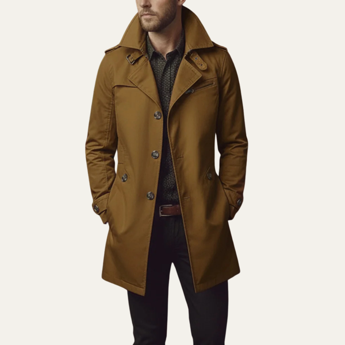 Men's Trench Coat Beige Single Breasted Notched Collar