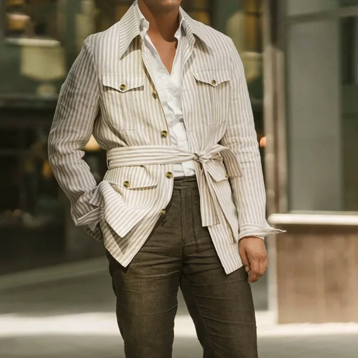 The Lewis Men’s Lightweight Striped Linen Shirt with Belt