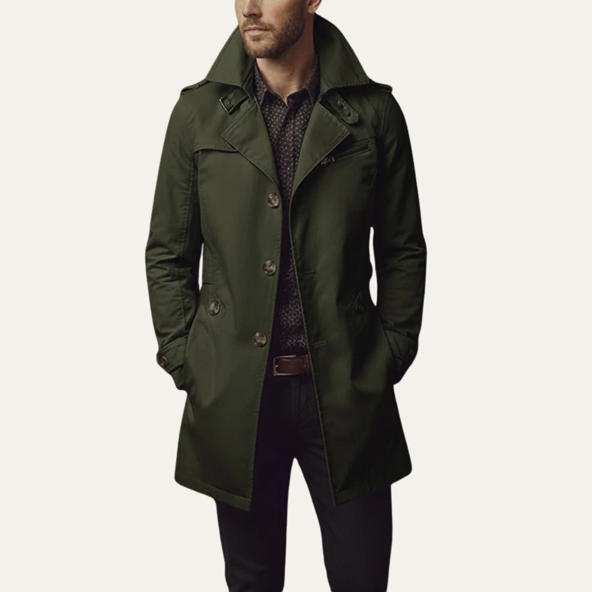 The Riomaggiore Men's Slim Notched Collar Single Breasted Trench Coat