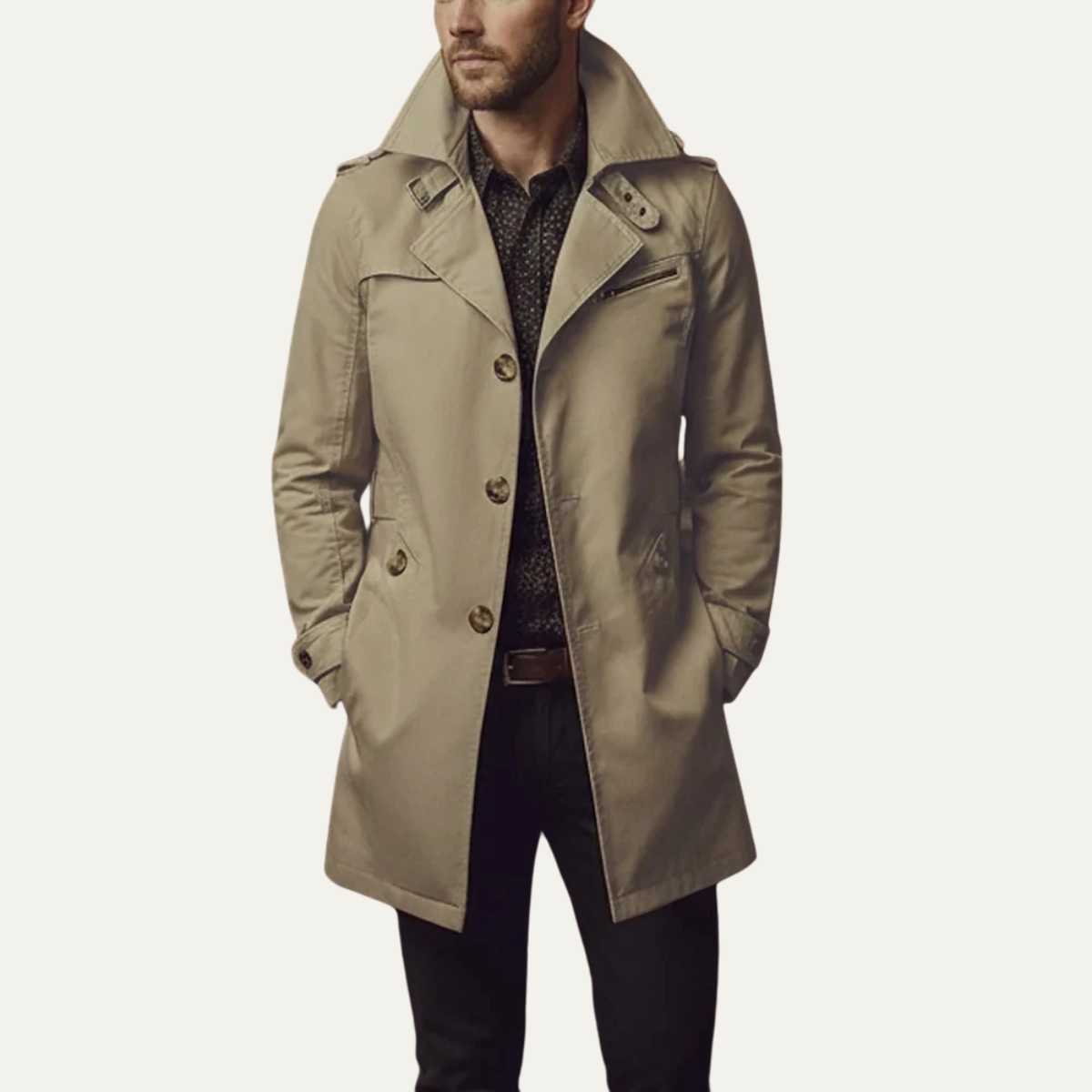 Men's Trench Coat Beige Single Breasted Notched Collar
