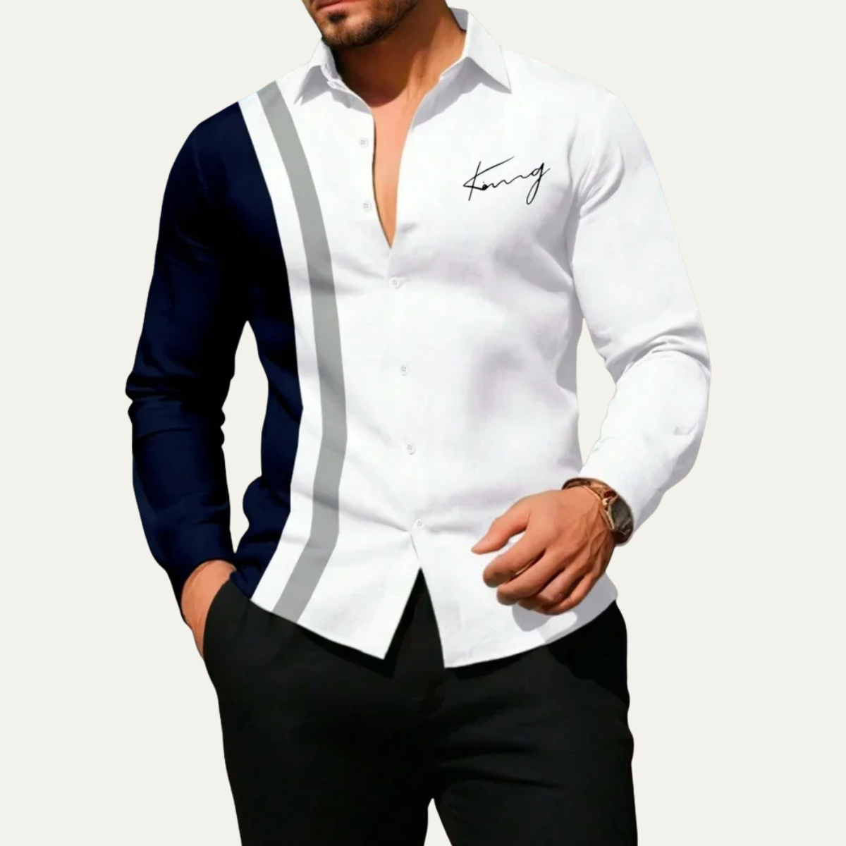 The Riomaggiore Men’s Summer Colour Block Striped Dress Shirt