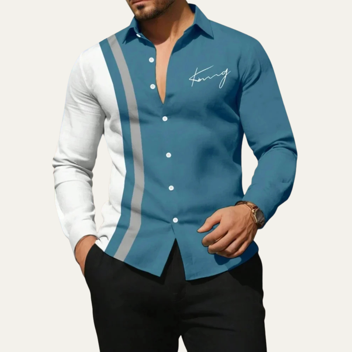 The Riomaggiore Men’s Summer Colour Block Striped Dress Shirt
