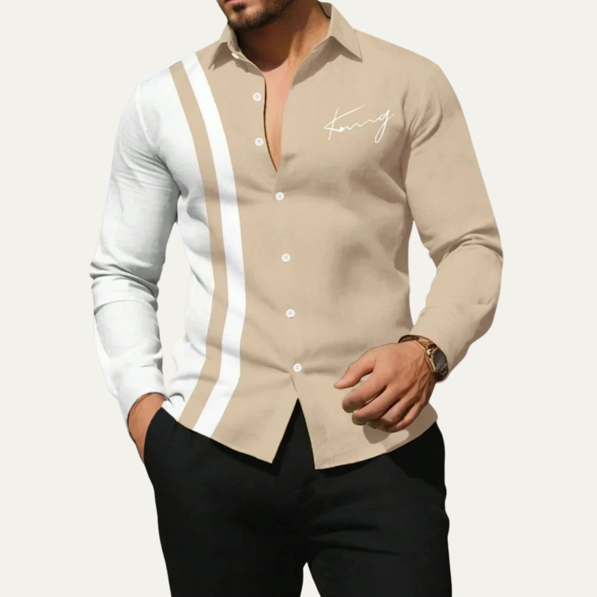 The Riomaggiore Men’s Summer Colour Block Striped Dress Shirt
