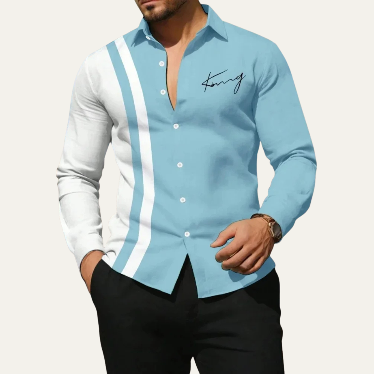 The Riomaggiore Men’s Summer Colour Block Striped Dress Shirt