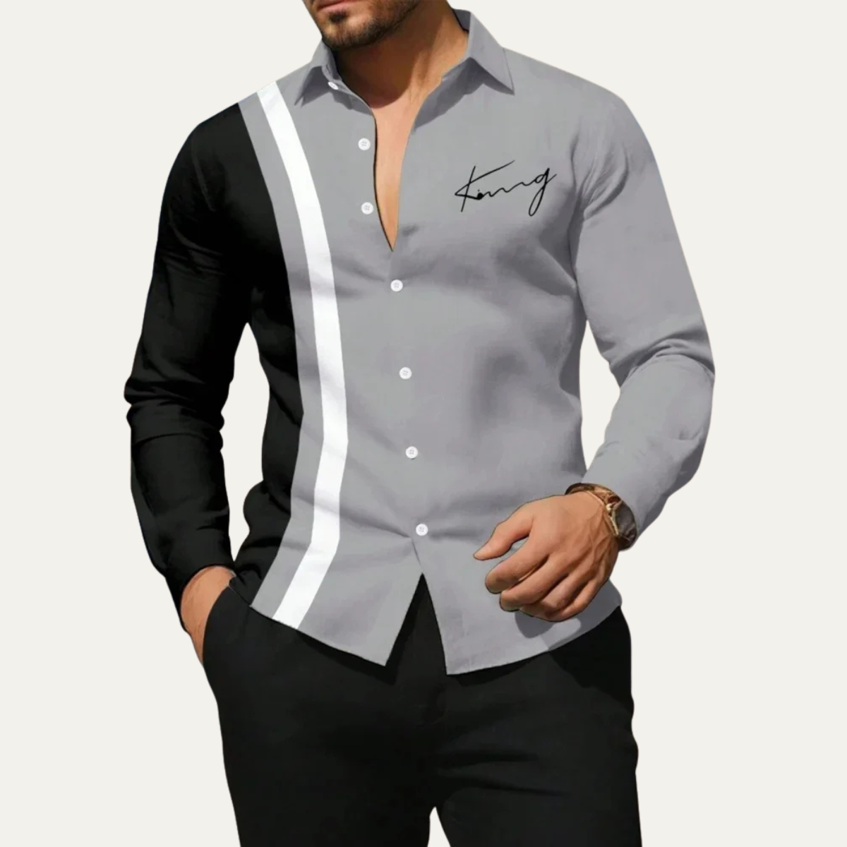 The Manarola Men’s Casual Colour Block Striped Dress Shirt