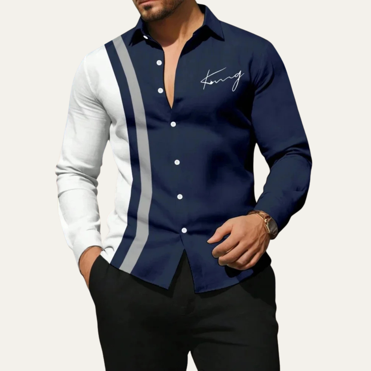 The Manarola Men’s Casual Colour Block Striped Dress Shirt