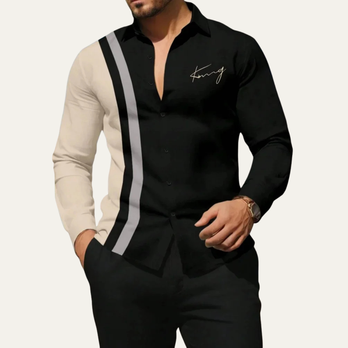 The Manarola Men’s Casual Colour Block Striped Dress Shirt