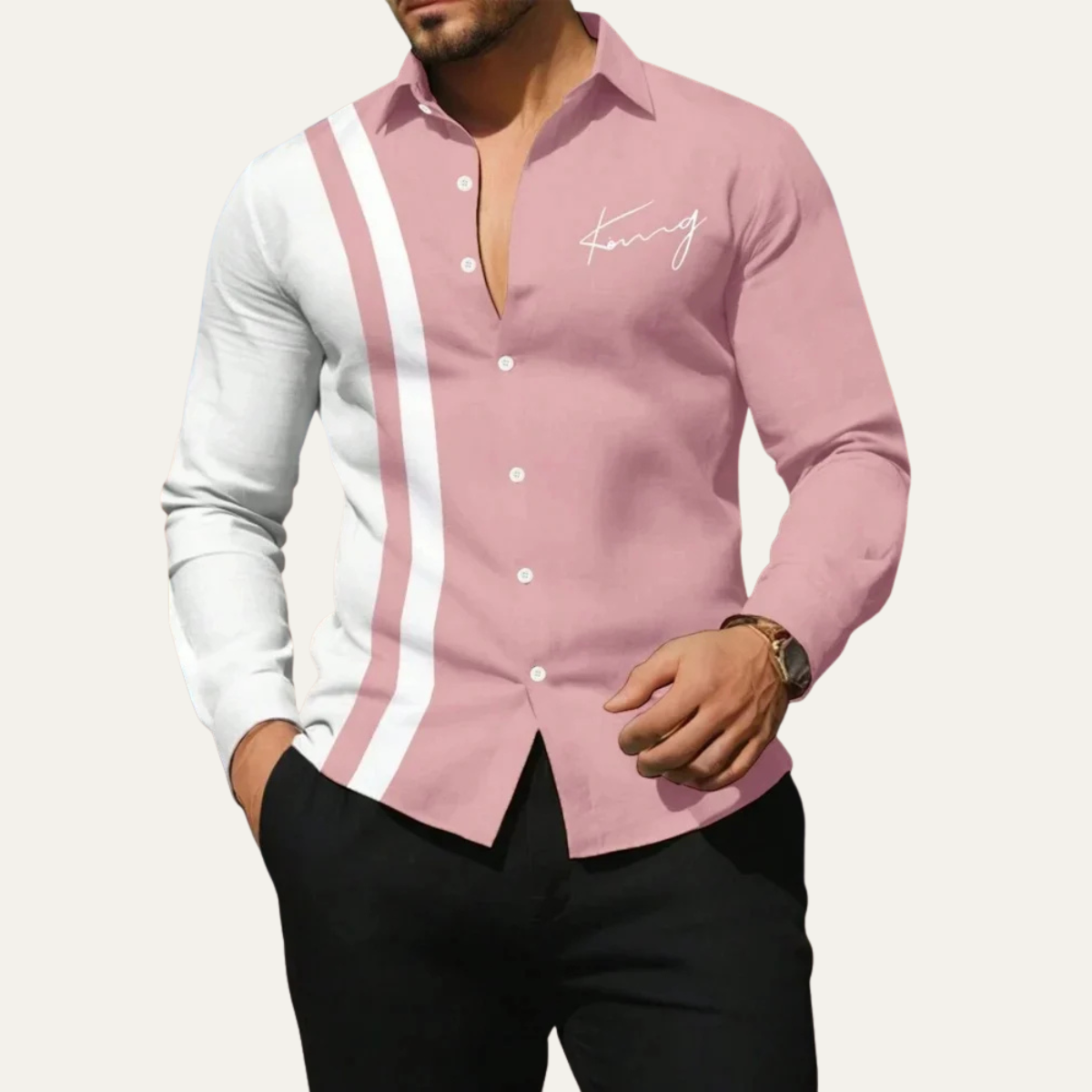 The Manarola Men’s Casual Colour Block Striped Dress Shirt
