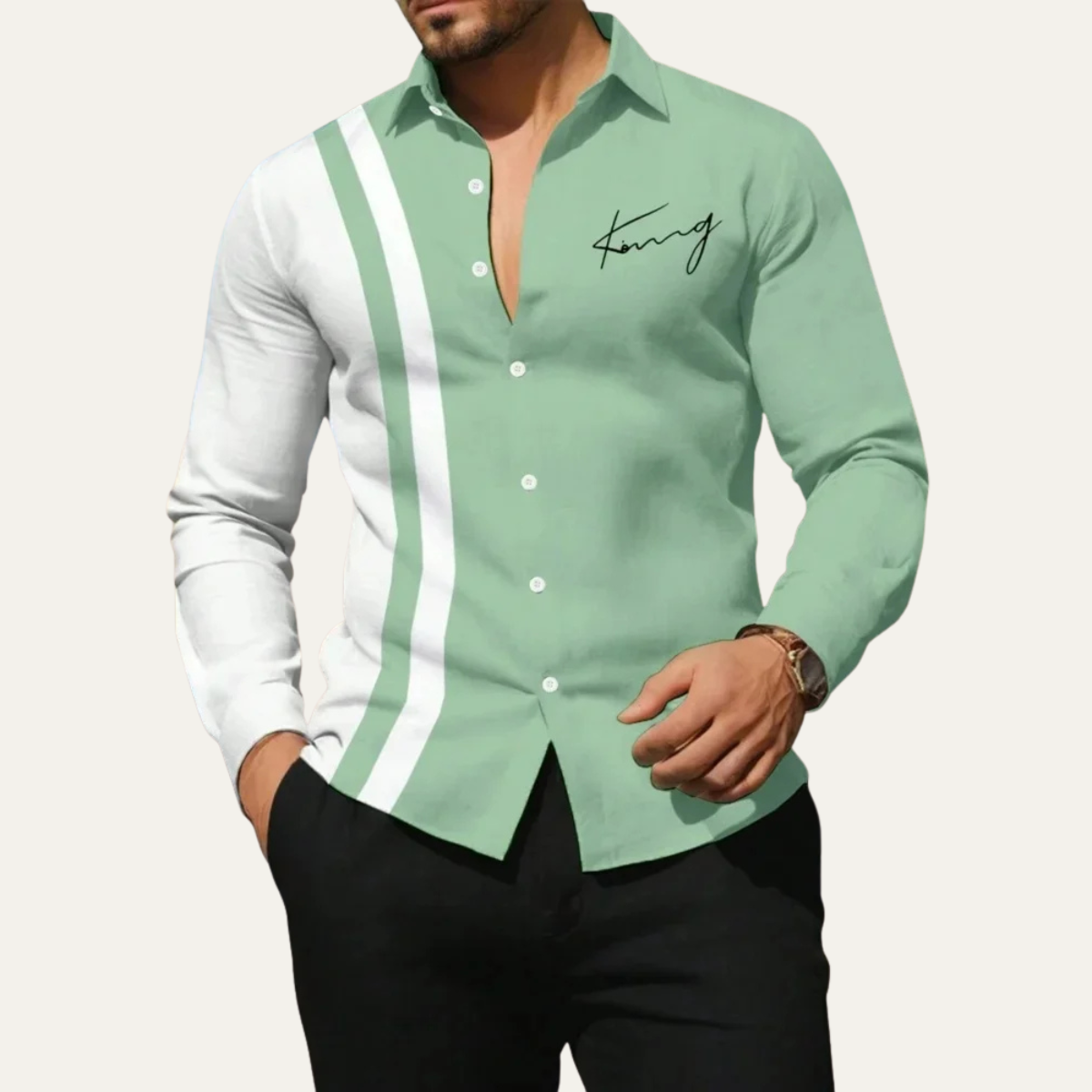 The Como Men’s Trendy Colour Block Striped Dress Shirt