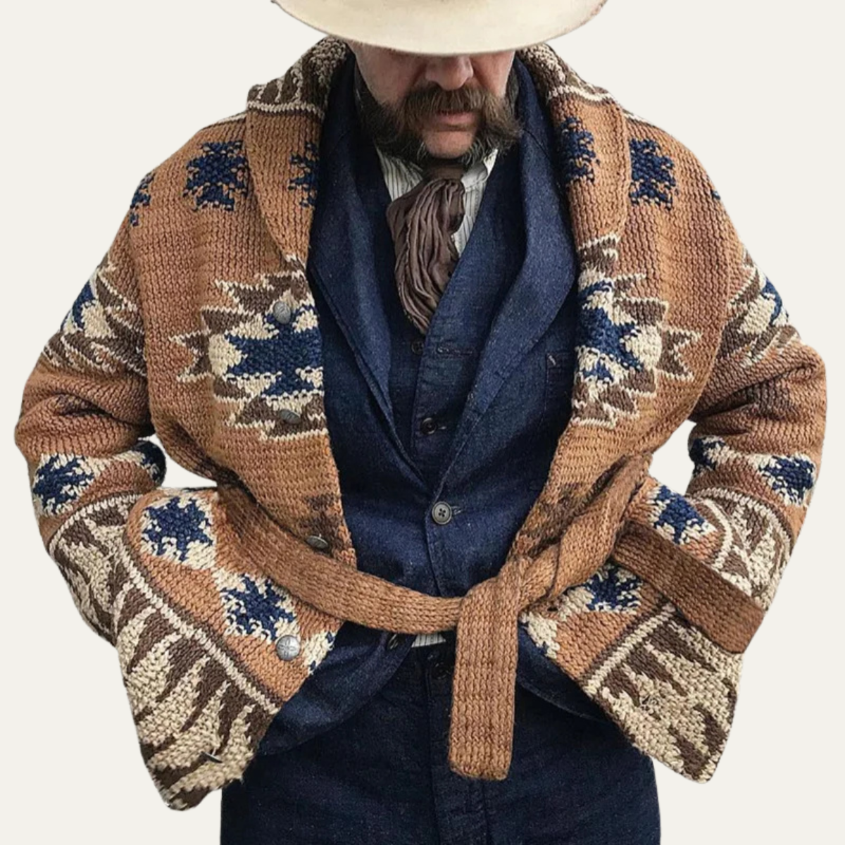 The Positano Men's Jacquard Retro Casual Thick Cardigan Knit Sweater