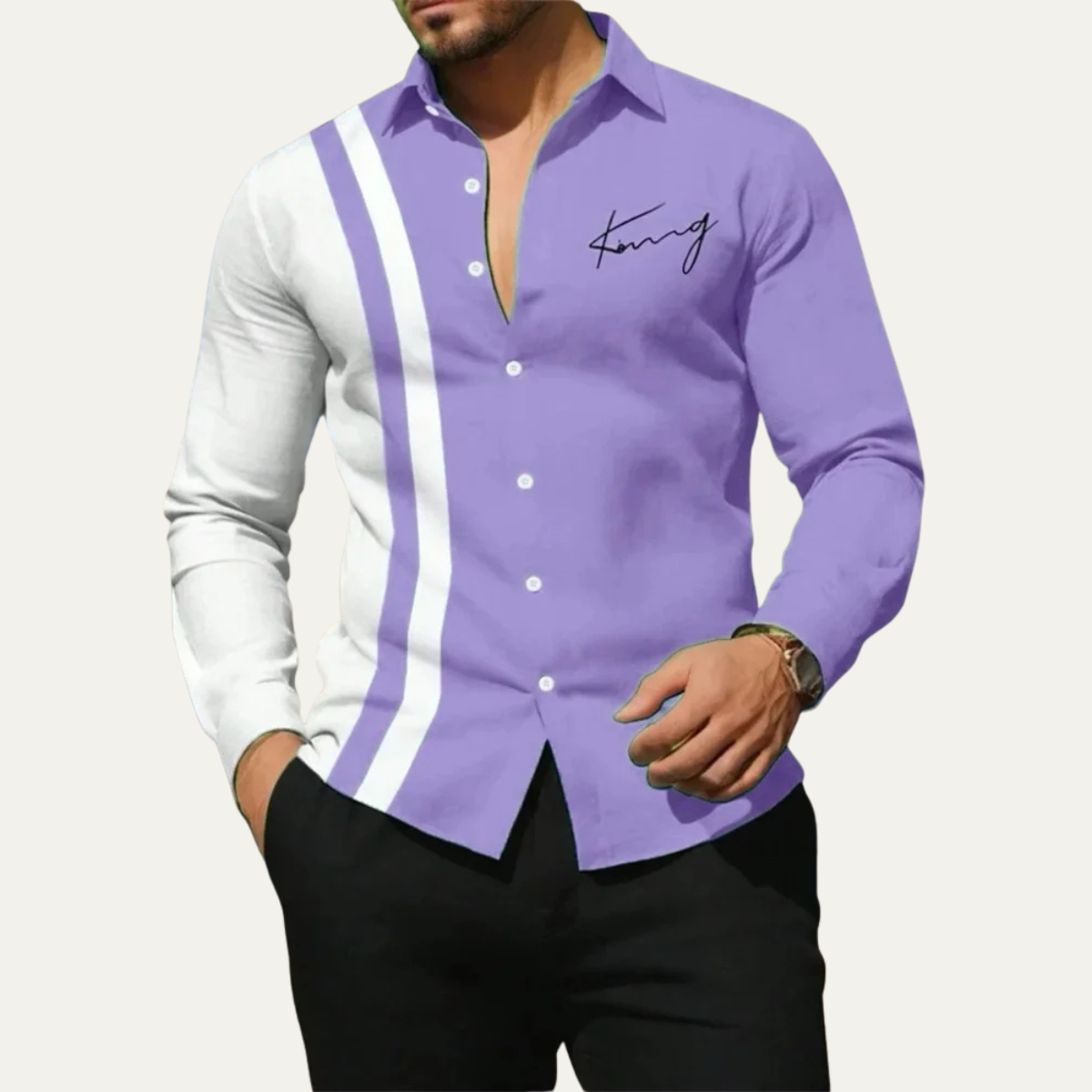 The Como Men’s Trendy Colour Block Striped Dress Shirt