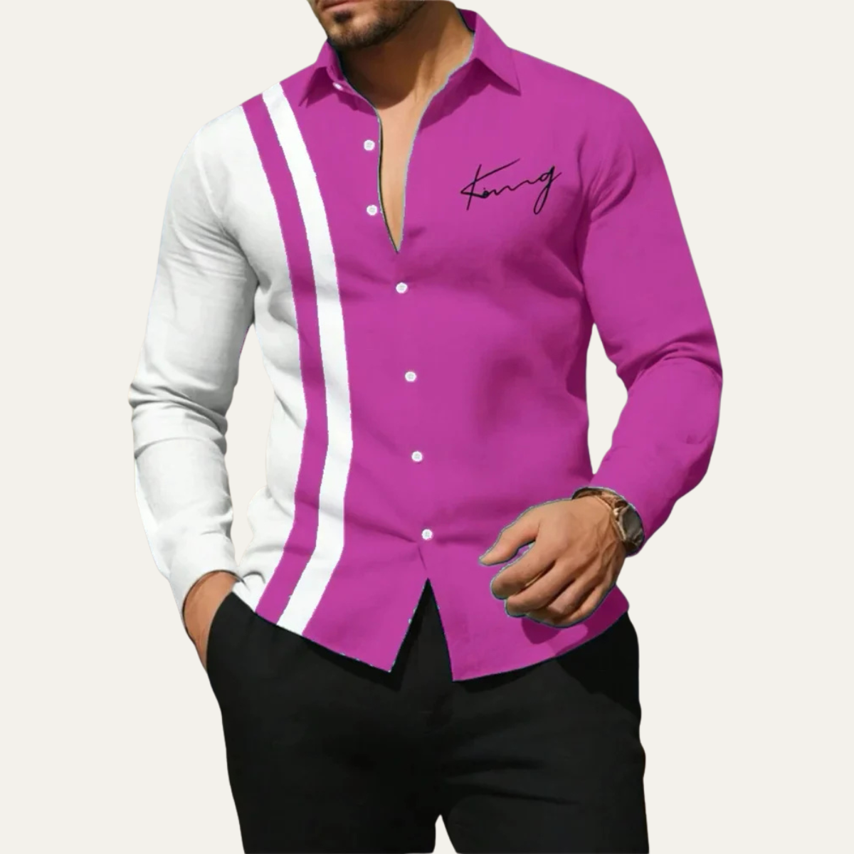 The Como Men’s Trendy Colour Block Striped Dress Shirt