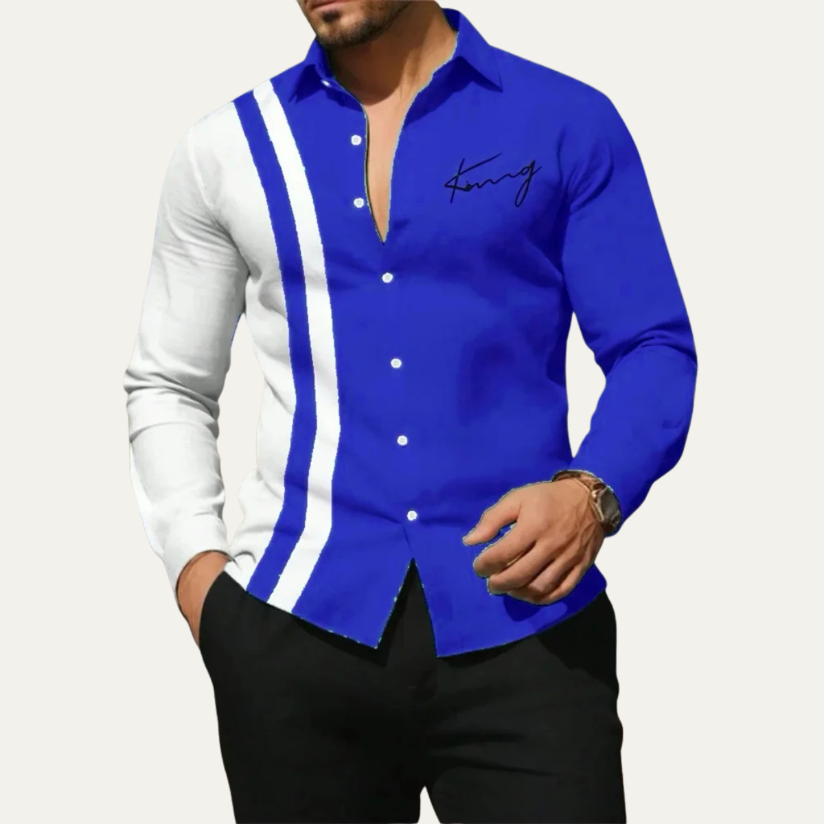 The Como Men’s Trendy Colour Block Striped Dress Shirt