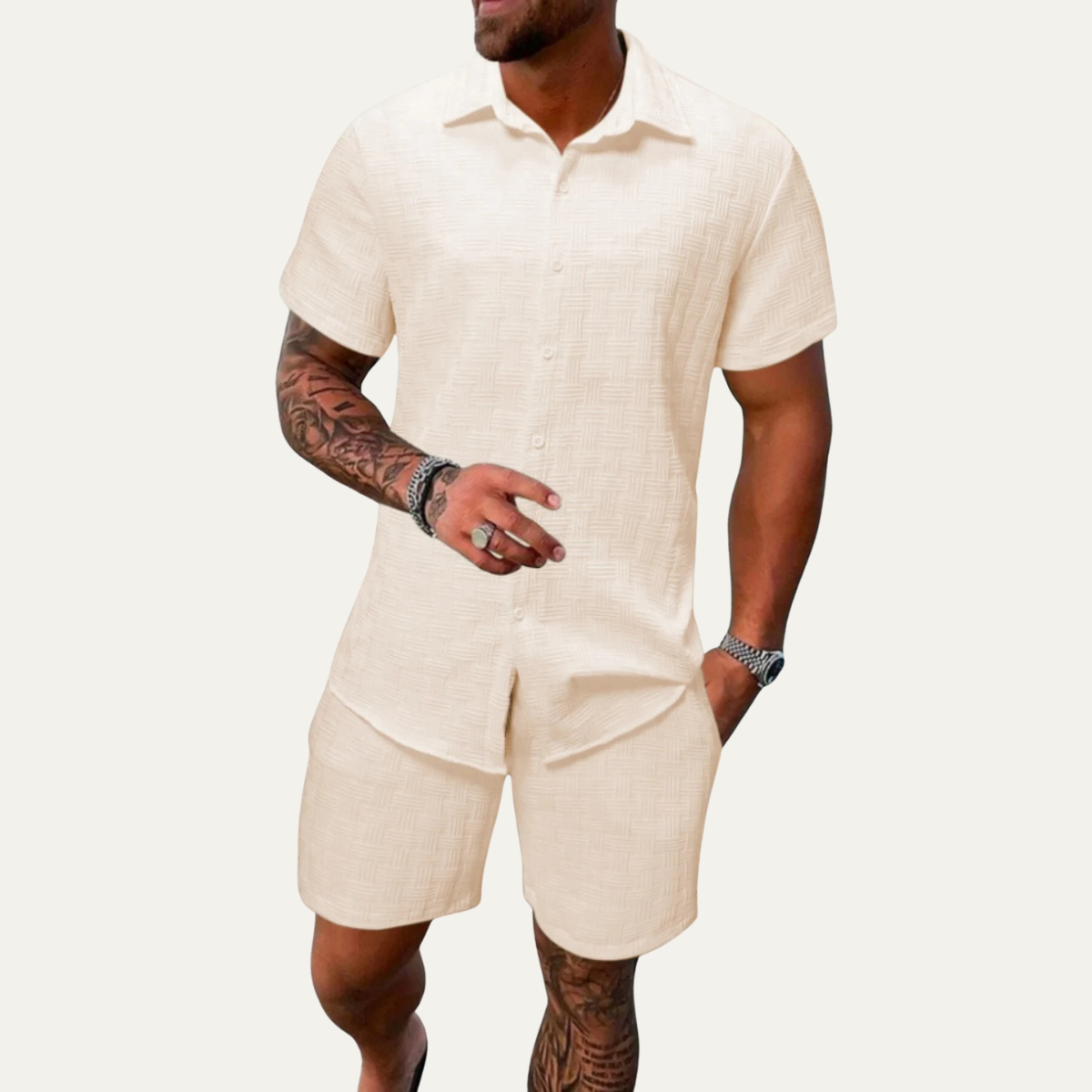 The Clearwater Men’s Casual Summer Button-Up Shirt & Shorts Set