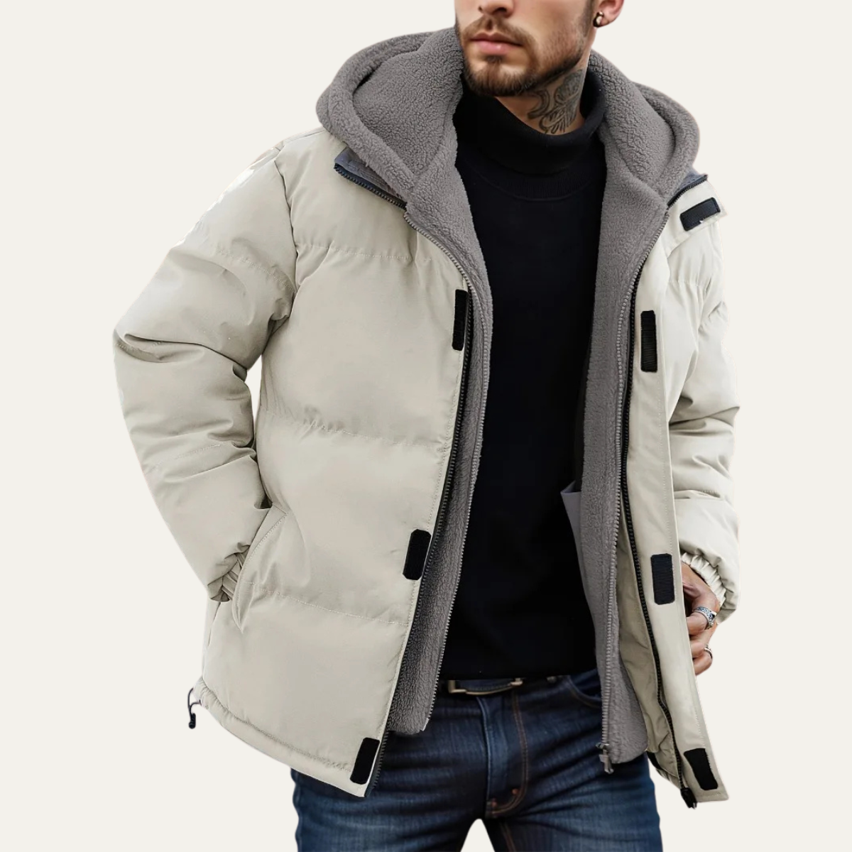 The Kirkwall Men’s Hooded Zip Up Puffer Jacket with Teddy Lining