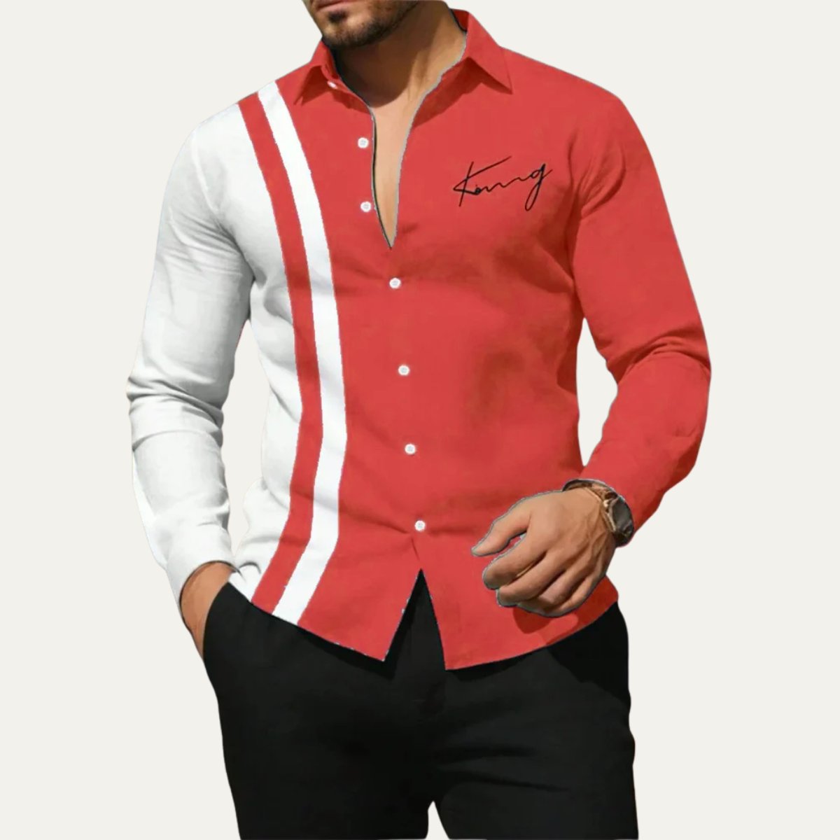 The Bellagio Men’s Lightweight Colour Block Striped Dress Shirt