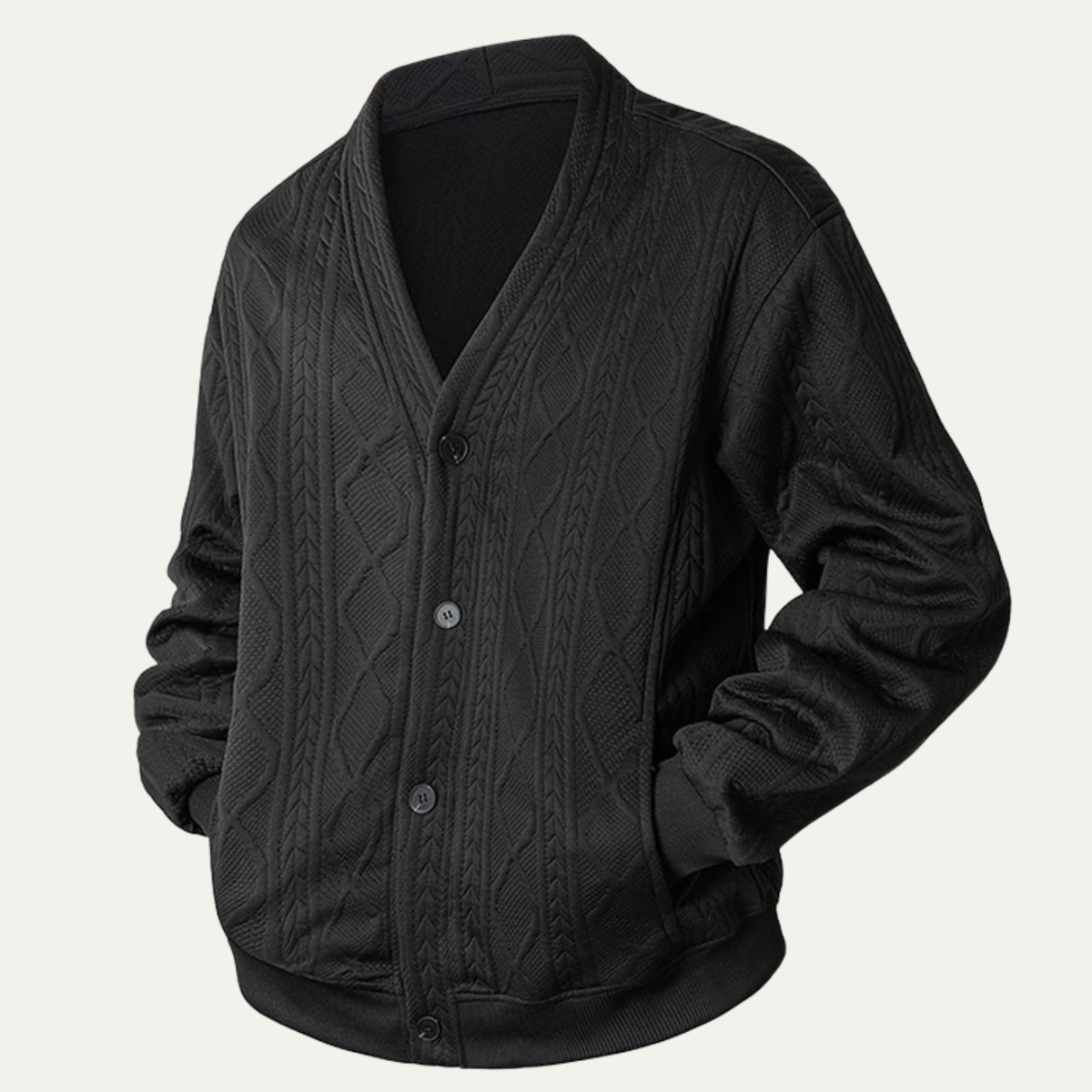 The Brindisi Men's Cable Knit V Neck Diamond Pattern Cardigan