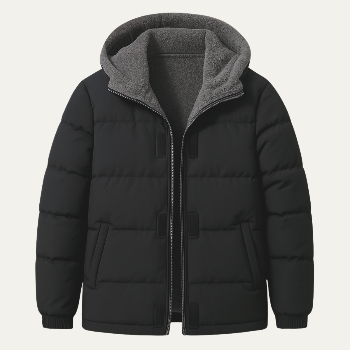 The Aviemore Men’s Hooded Zip Up Puffer Jacket with Fleece Lining Black