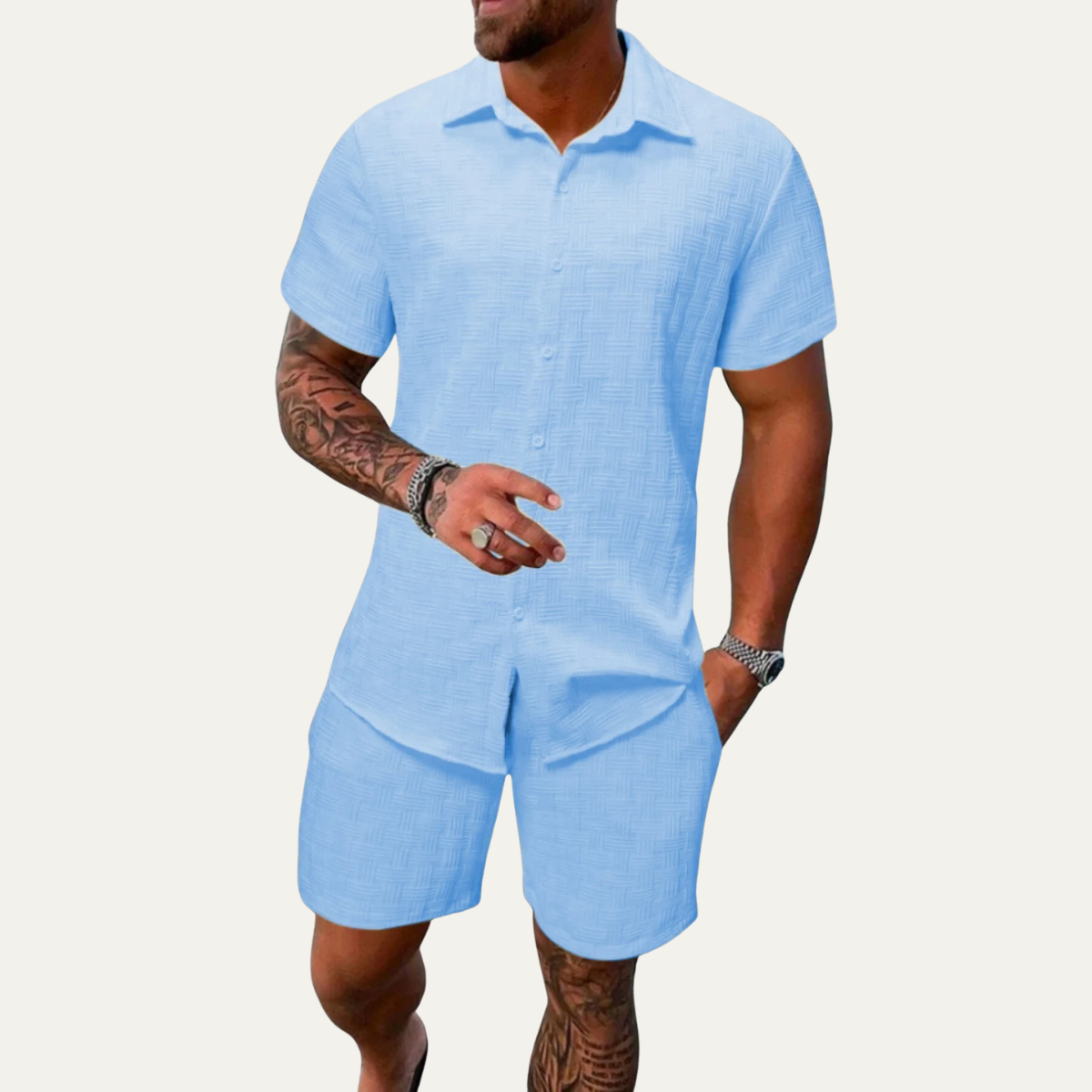 The Clearwater Men’s Casual Summer Button-Up Shirt & Shorts Set