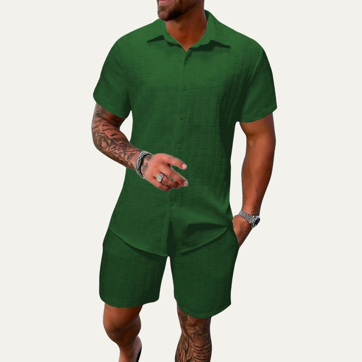The Clearwater Men’s Casual Summer Button-Up Shirt & Shorts Set
