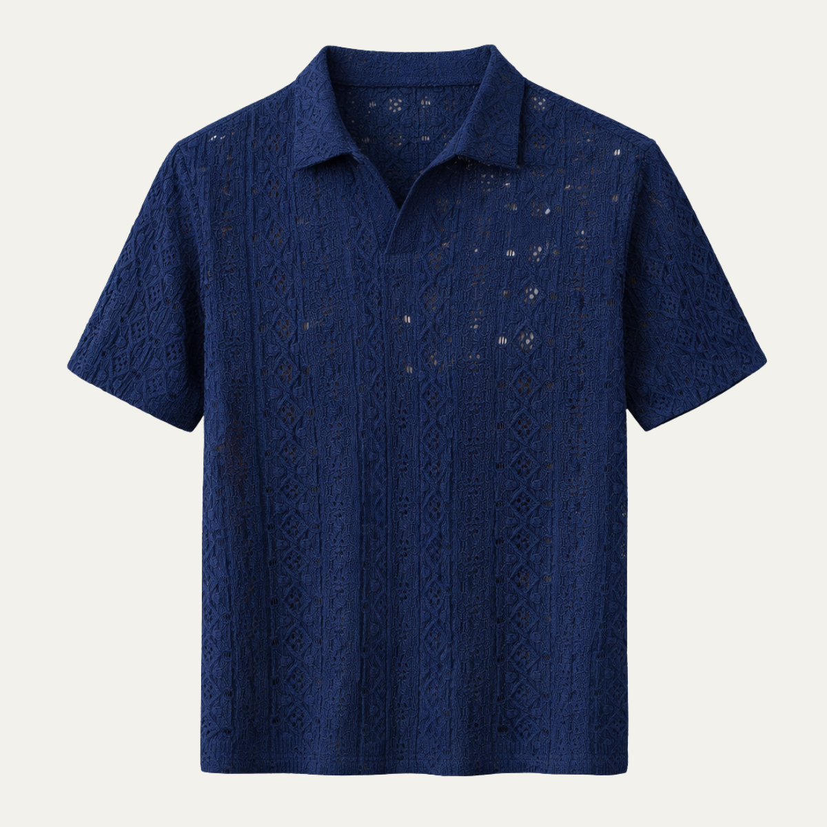 The Brookstone Men’s Crochet Knit Short Sleeve Polo Shirt – Navy Blue