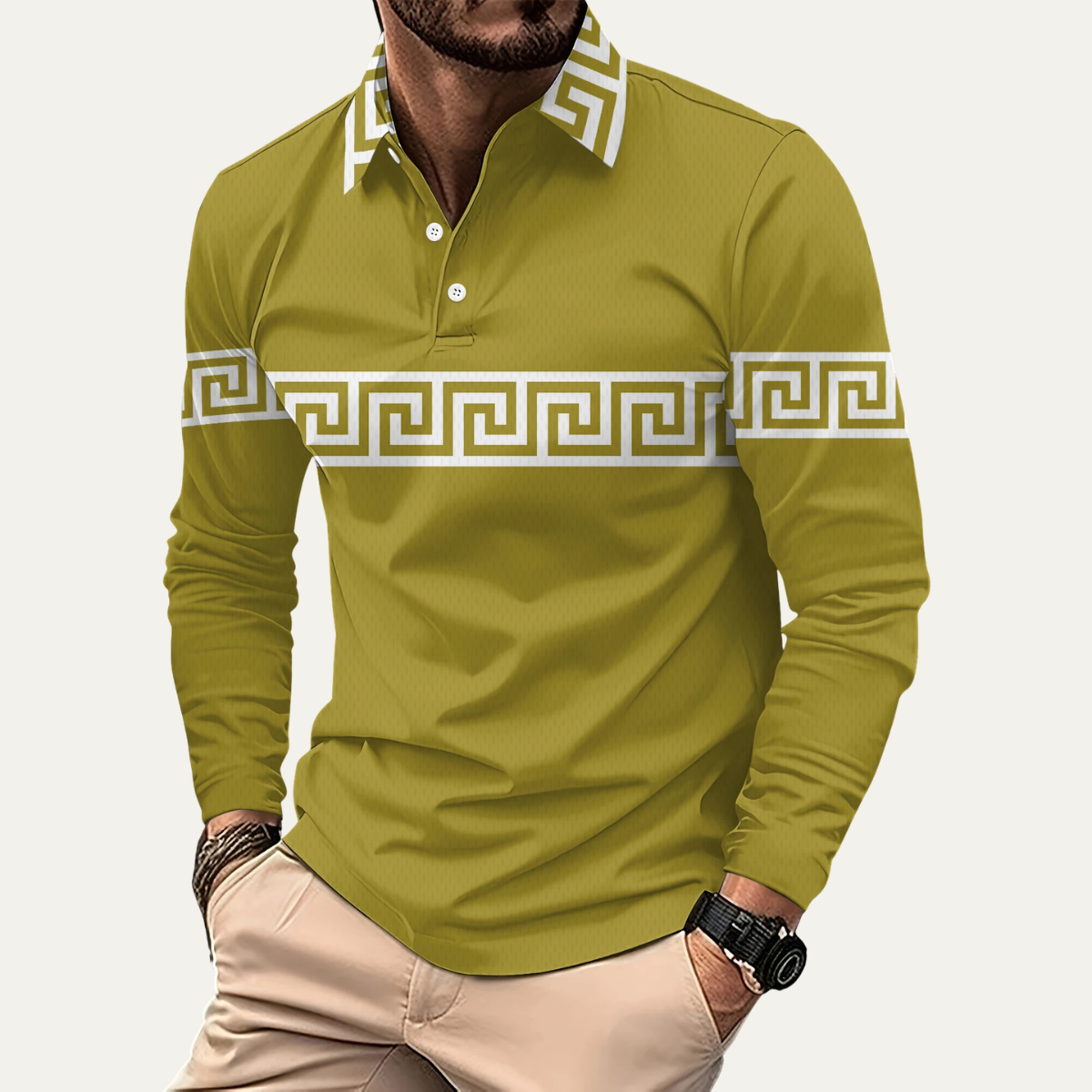 The Canazei Men’s Greek Key Print Casual Lightweight Polo Shirt