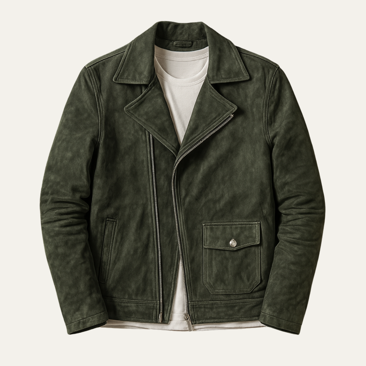 The Regent Men’s Olive Vintage Suede Biker Jacket