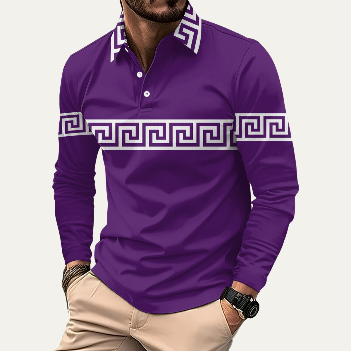 The Canazei Men’s Greek Key Print Casual Lightweight Polo Shirt