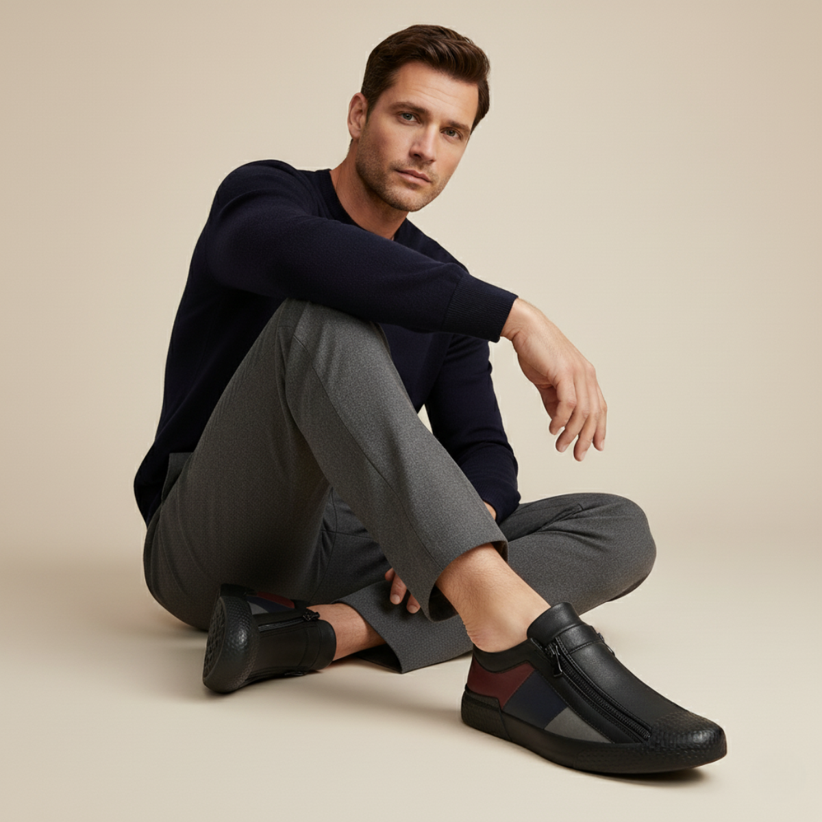 The Rome Men’s Leather Sneakers - Luxury Designer Shoes with Zip