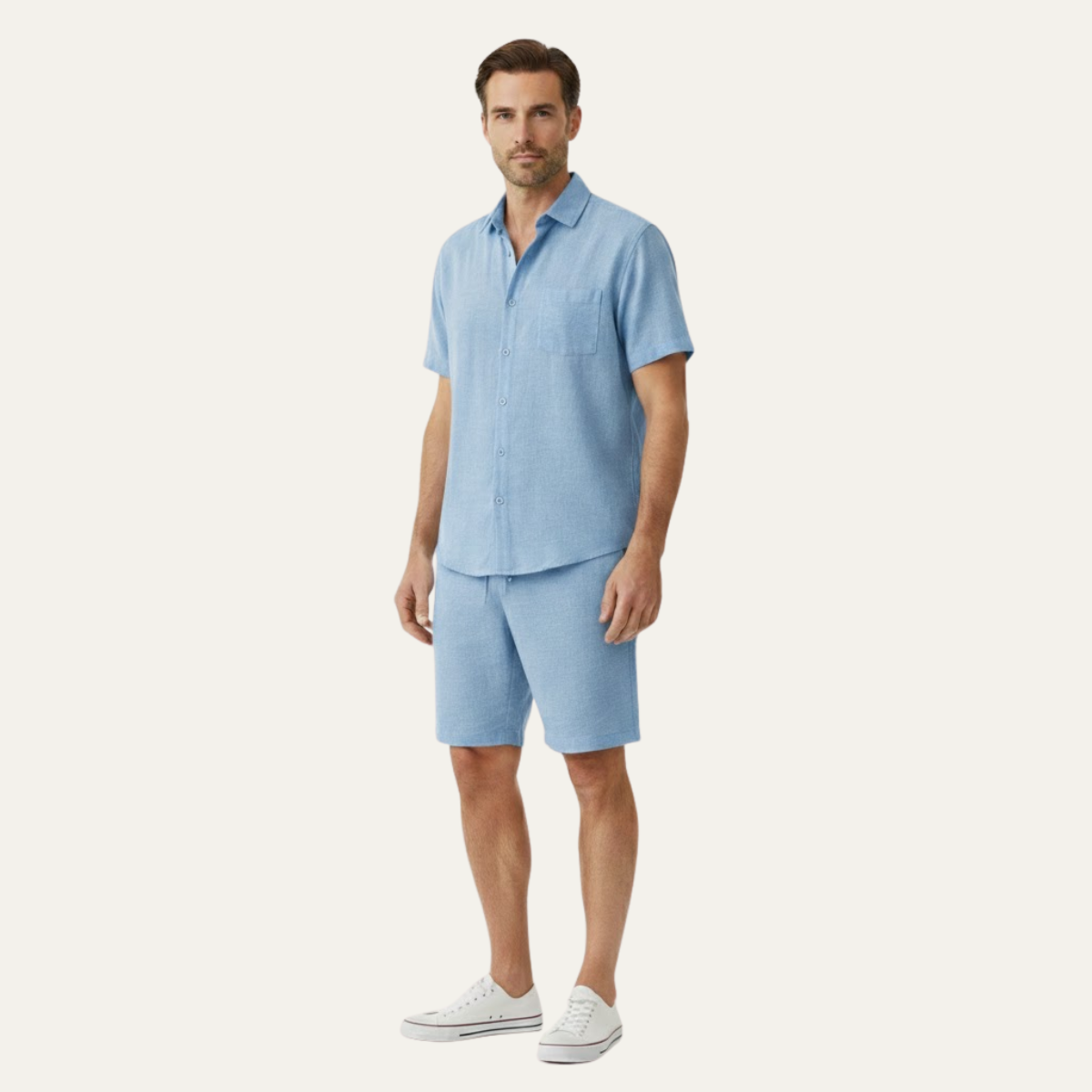 The Willowford Ridge Men’s Breathable Summer Linen Set – Shirt & Shorts
