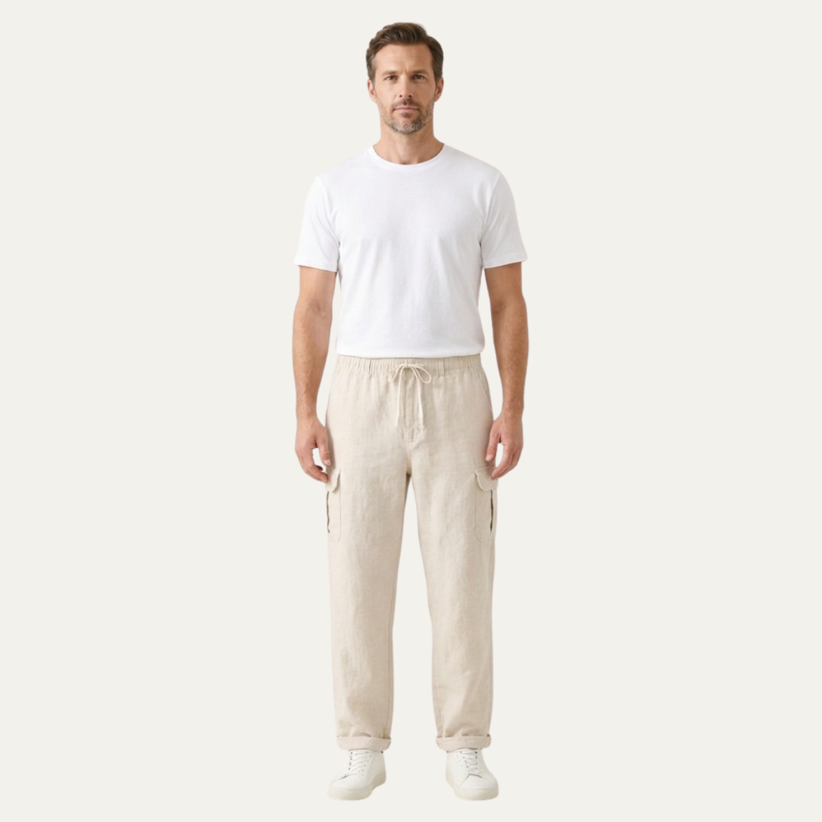 The Maplecrest Men’s Loose Fit Multi Pocket Cotton Linen Cargo Pants