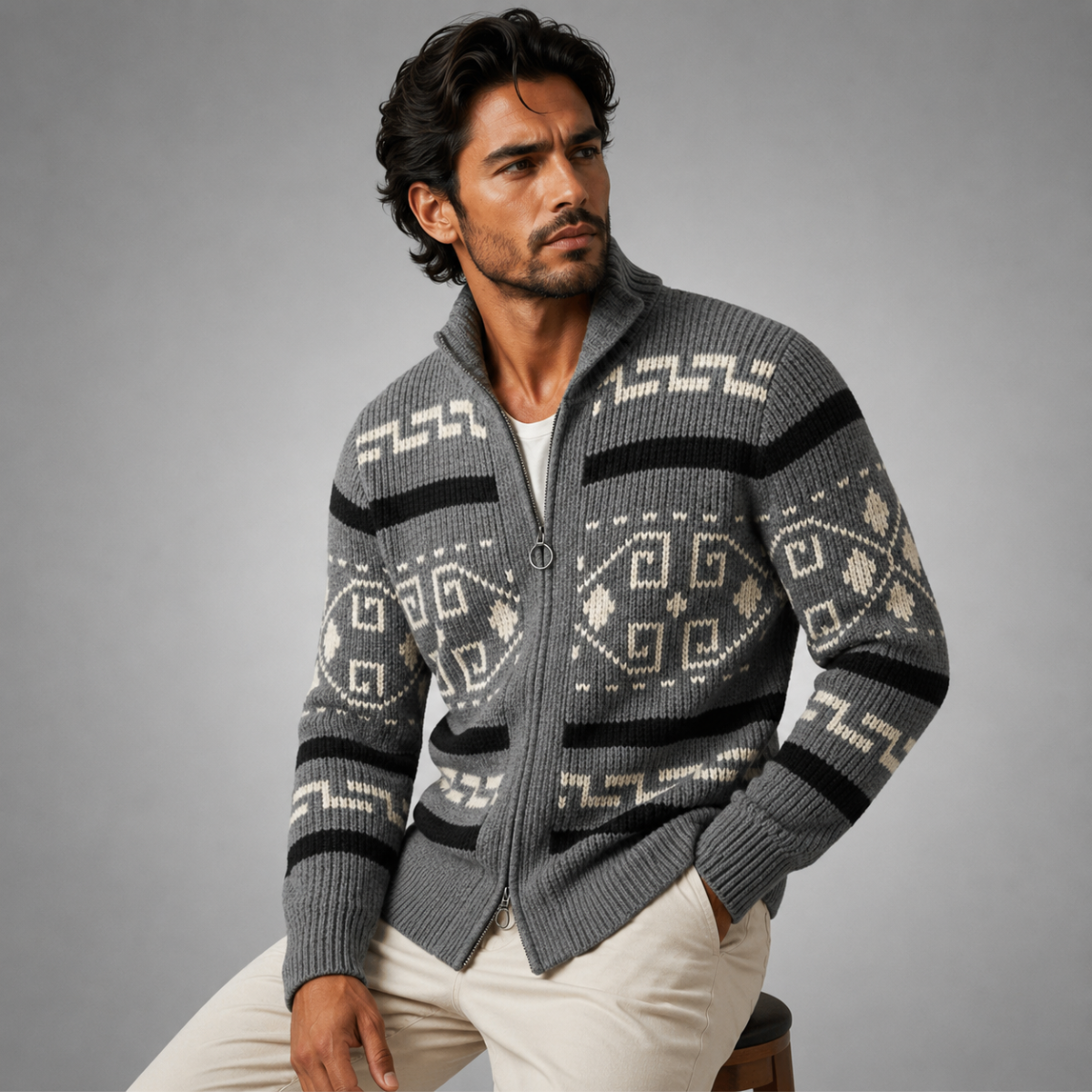 The Serravalle Men’s Button-Up Knit Cashmere Shawl Collar Cardigan