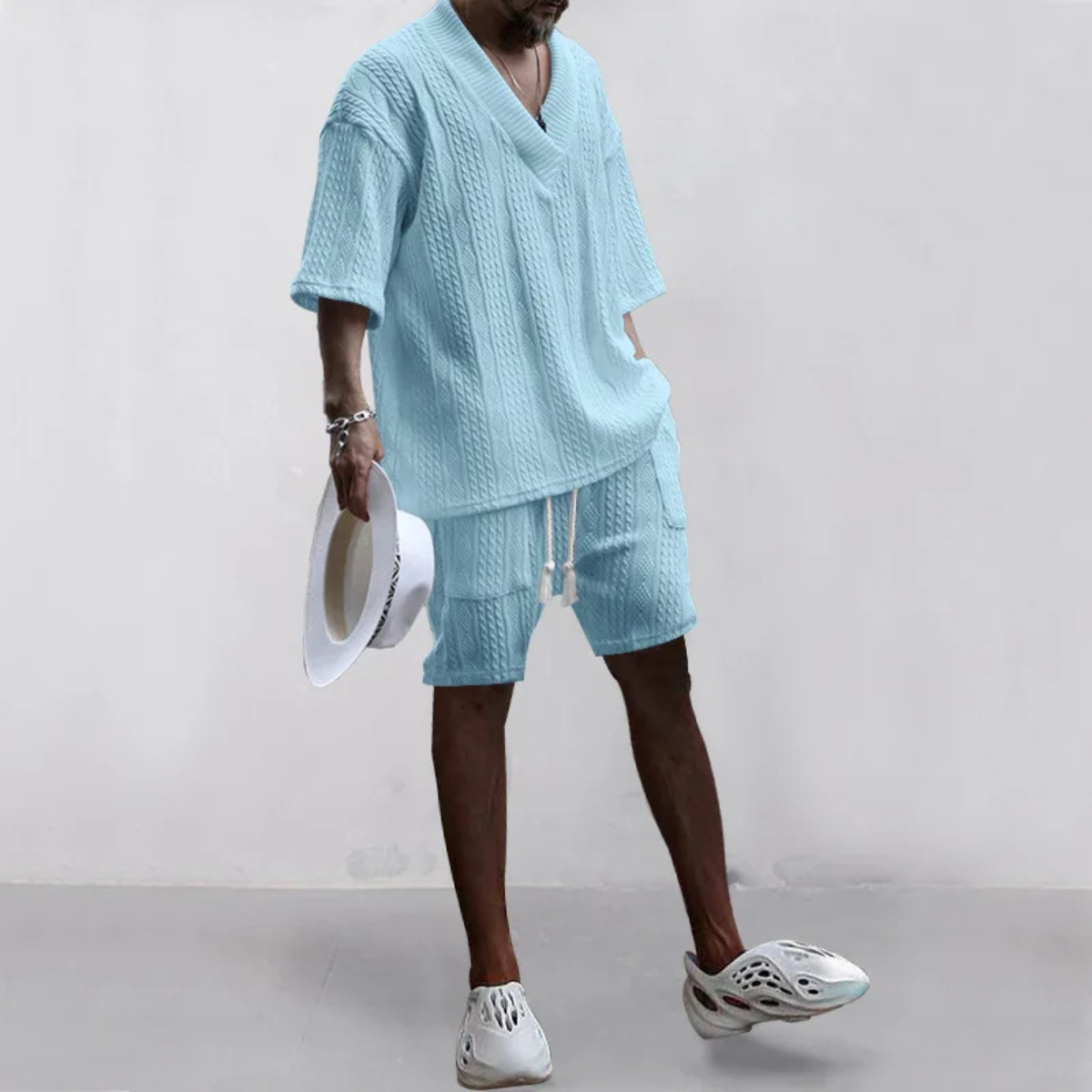 The Redwood Park Men’s Light Summer Knitted Set – Polo Shirt & Shorts