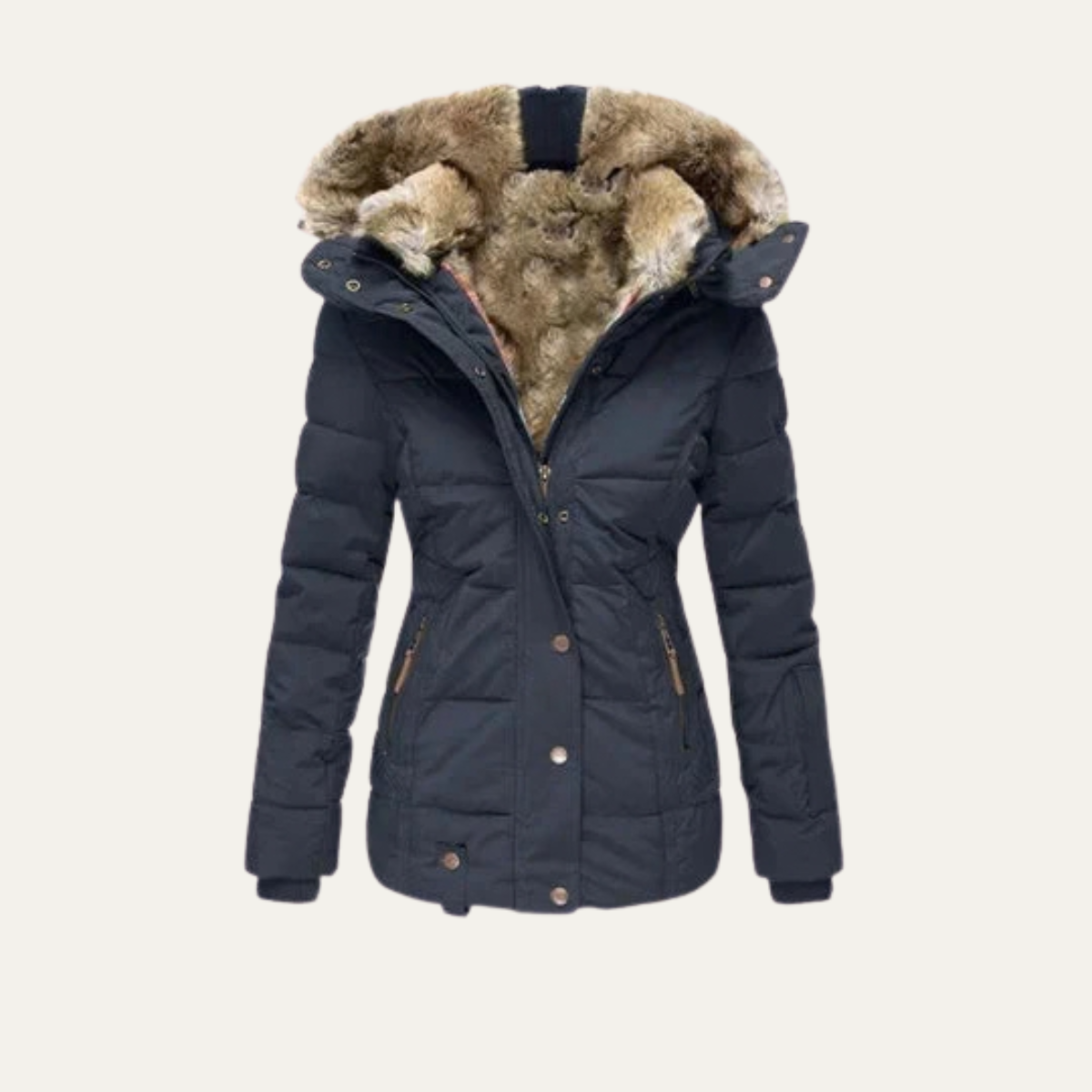 Women's Faux Fur Hooded Winter Jacket – Warm Quilted Puffer Coat