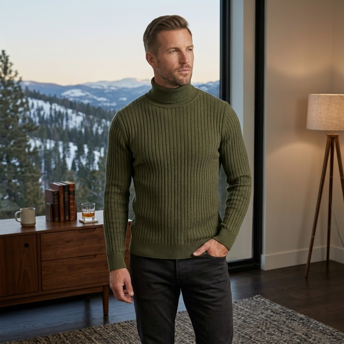 The Tavolara Men’s Slim Fit Turtleneck Ribbed Knit Sweater