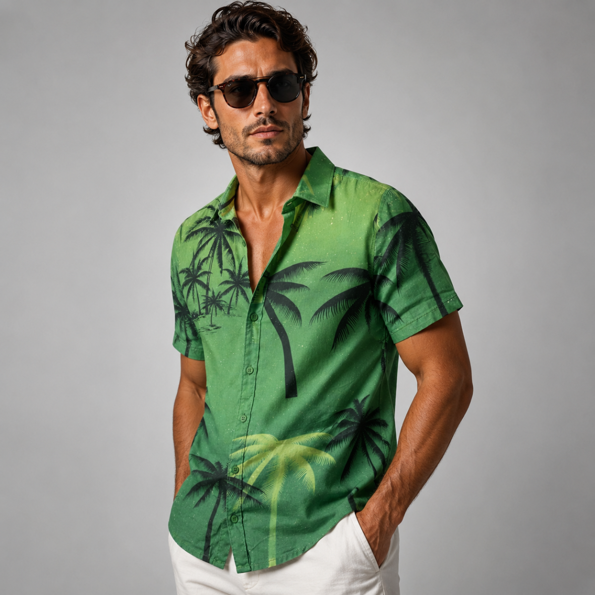 The Brookland Men’s Tropical Coconut Print Hawaiian Casual Shirt