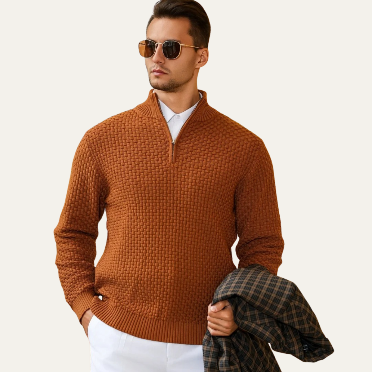 The Lignano Men’s Textured Quarter Zip Knit Sweater