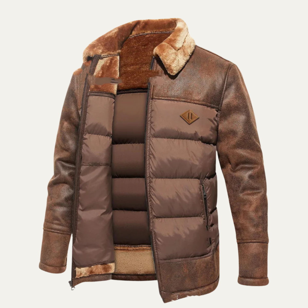 The Oakwell Men’s Winter Quilted Front with Faux Leather Jacket Piece